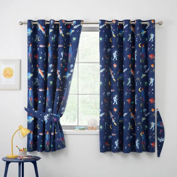 Eyelet Blackout Curtains - Blue, Cotton
