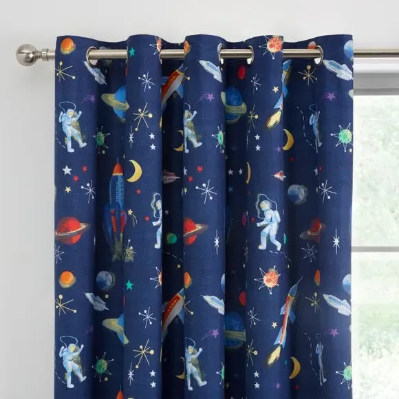 Eyelet Blackout Curtains - Blue, Cotton image