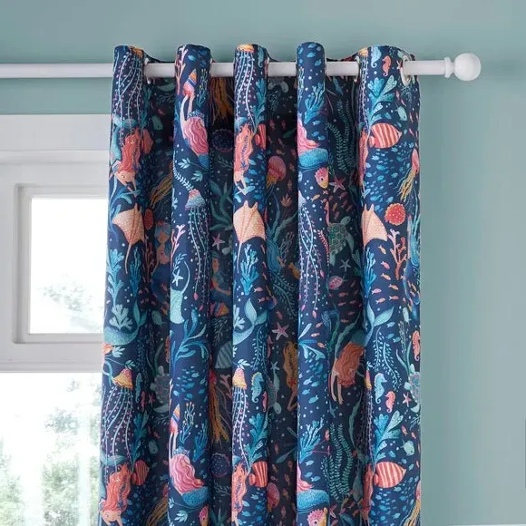 Eyelet Blackout Curtains - Blue, Polycotton