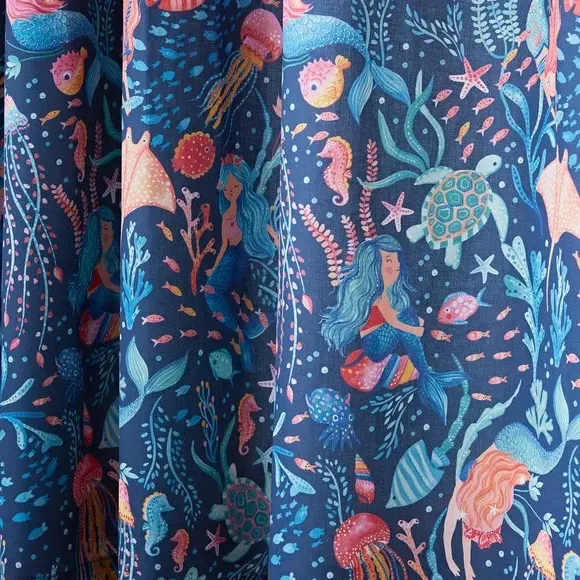 Eyelet Blackout Curtains - Blue, Polycotton