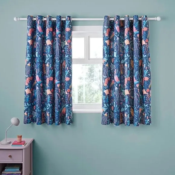 Eyelet Blackout Curtains - Blue, Polycotton image