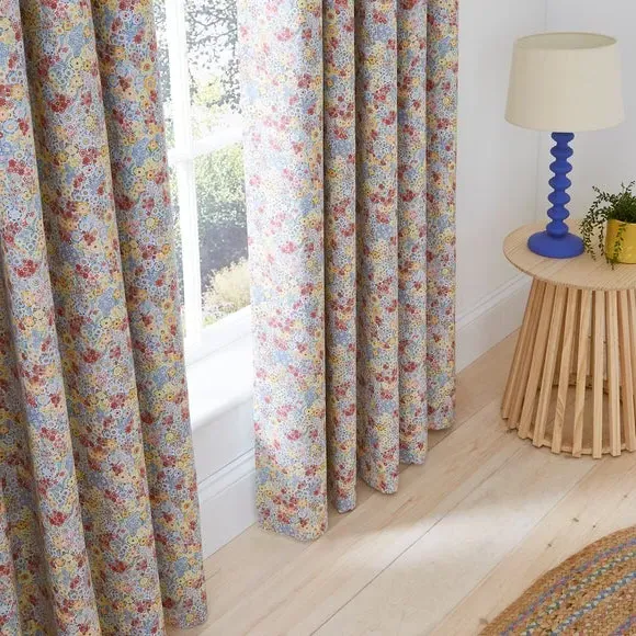 Eyelet Blackout Curtains Ditsy Print - Natural