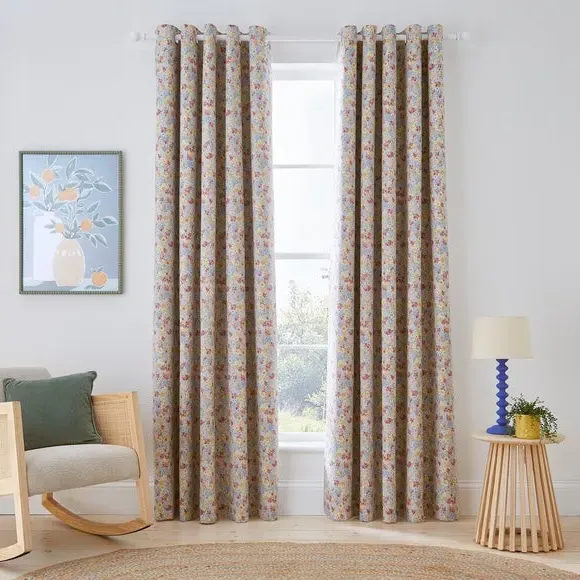 Eyelet Blackout Curtains Ditsy Print - Natural