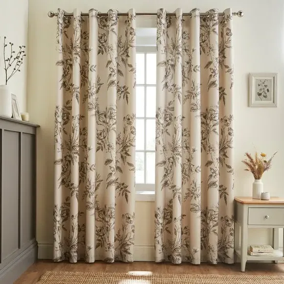 Eyelet Blackout Curtains Floral - Natural, Cotton