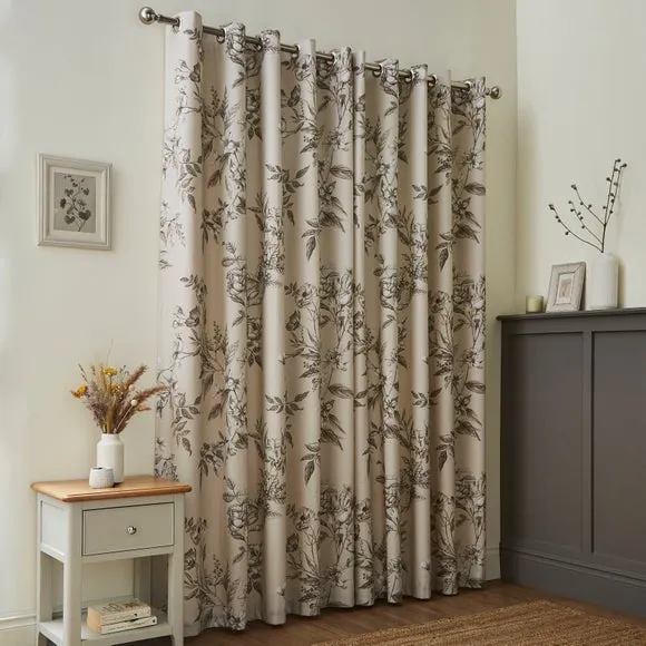 Eyelet Blackout Curtains Floral - Natural, Cotton
