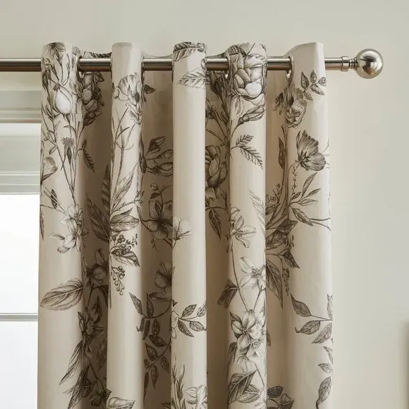 Eyelet Blackout Curtains Floral - Natural, Cotton image