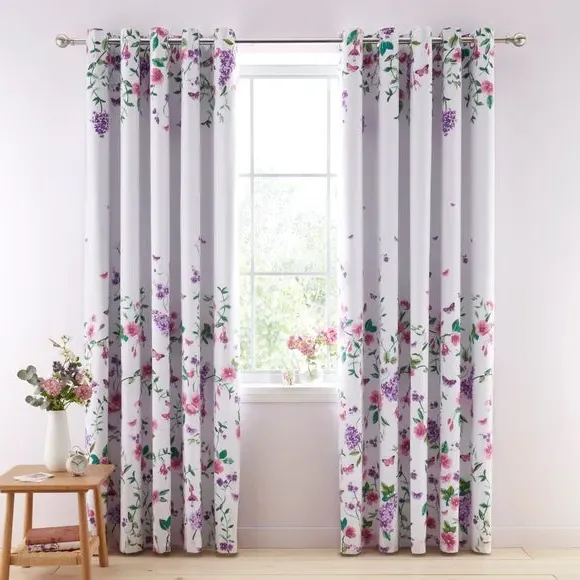 Eyelet Blackout Curtains Floral - Purple, Cotton