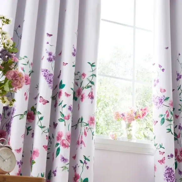 Eyelet Blackout Curtains Floral - Purple, Cotton