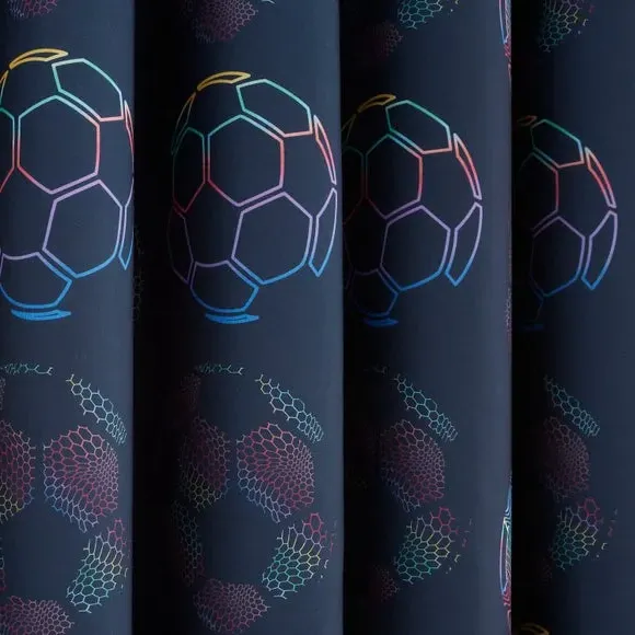 Eyelet Blackout Curtains Football Design - Black