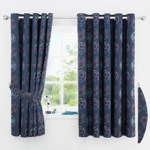 Eyelet Blackout Curtains Football Design - Black