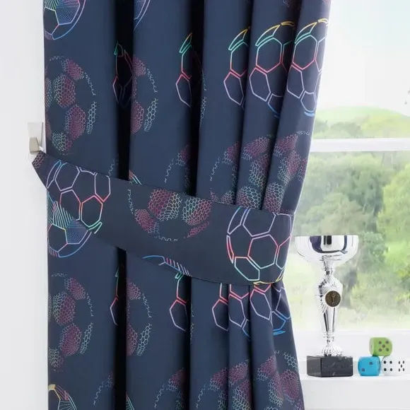 Eyelet Blackout Curtains Football Design - Black