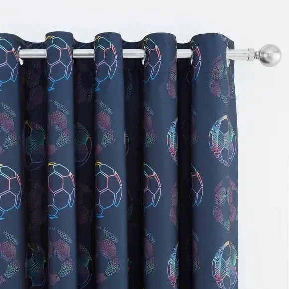 Eyelet Blackout Curtains Football Design - Black image
