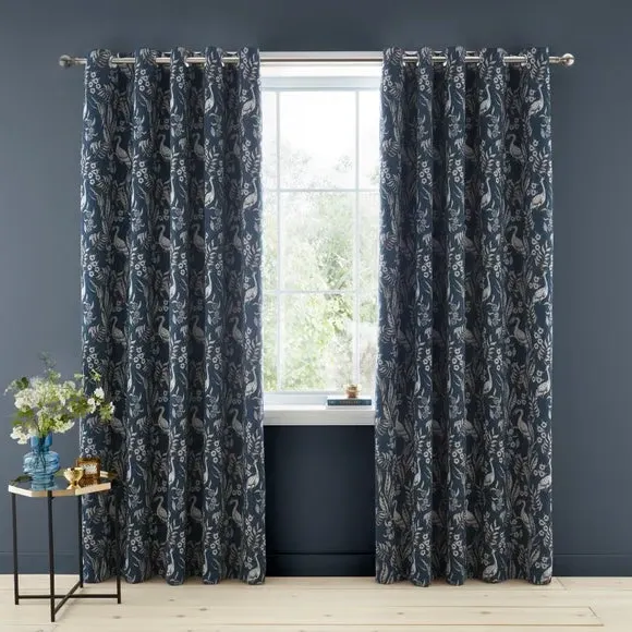 Eyelet Blackout Curtains - Navy, Polyester