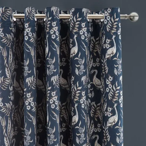 Eyelet Blackout Curtains - Navy, Polyester