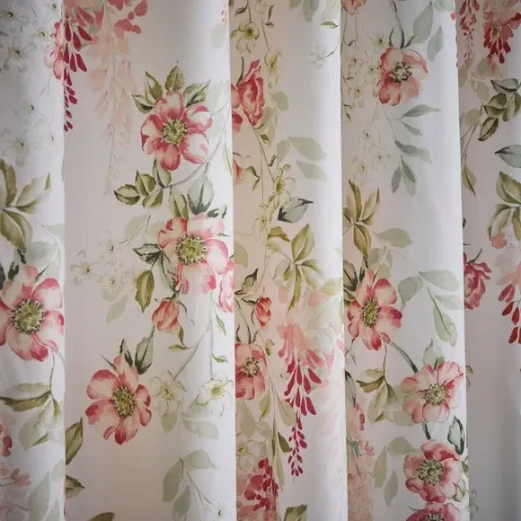 Eyelet Blackout Curtains with Floral - Pink, Polycotton