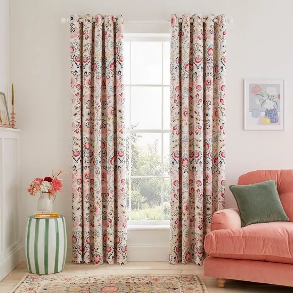 Eyelet Blackout Curtains with Lining - Pink, Cotton