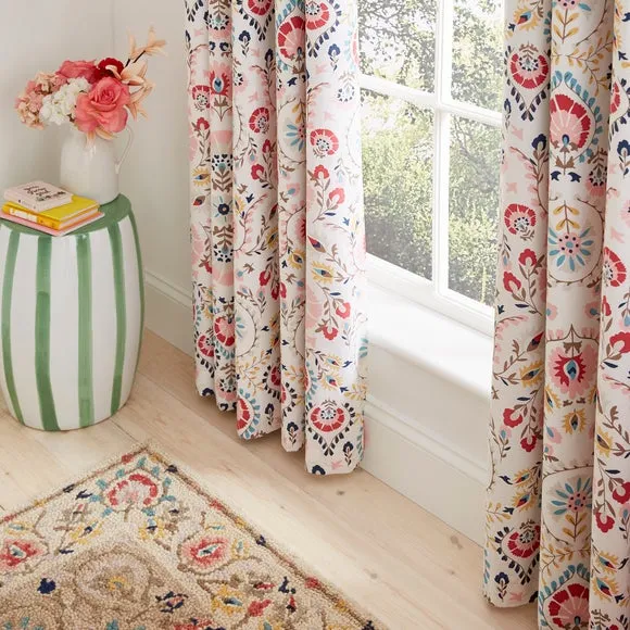Eyelet Blackout Curtains with Lining - Pink, Cotton