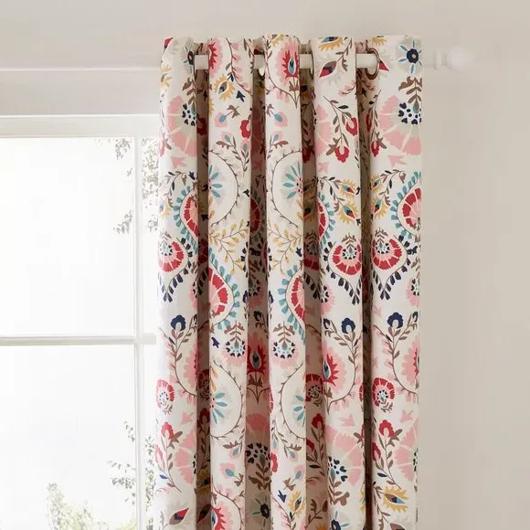 Eyelet Blackout Curtains with Lining - Pink, Cotton