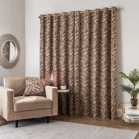 Eyelet Curtain with Marble Print - Caramel, Jacquard