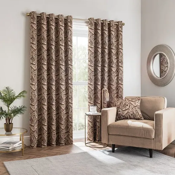Eyelet Curtain with Marble Print - Caramel, Jacquard image