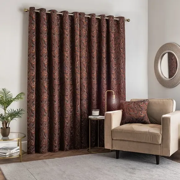 Eyelet Curtain with Marble Print - Copper, Jacquard
