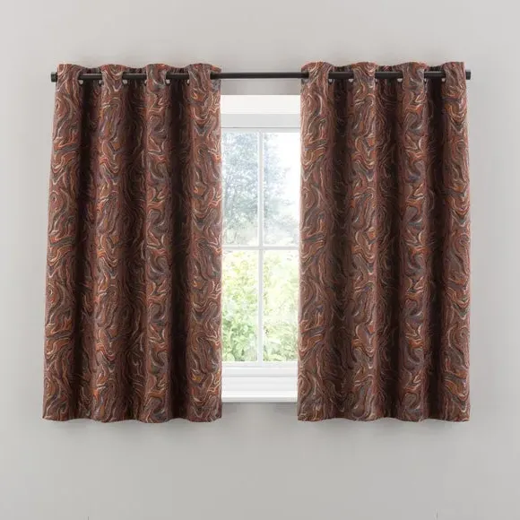 Eyelet Curtain with Marble Print - Copper, Jacquard