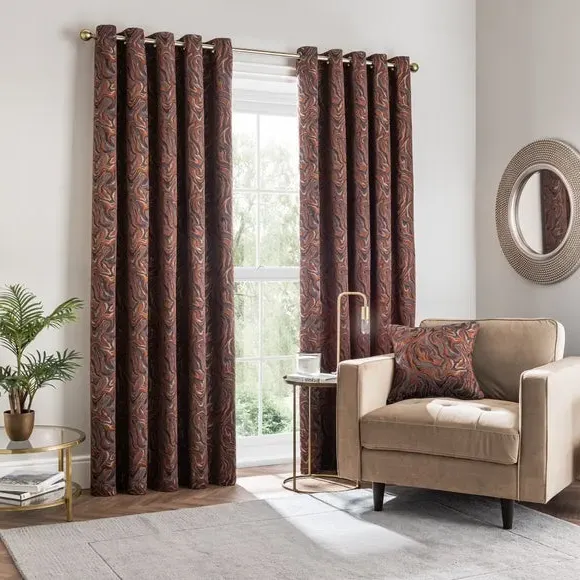 Eyelet Curtain with Marble Print - Copper, Jacquard