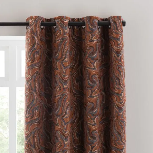 Eyelet Curtain with Marble Print - Copper, Jacquard