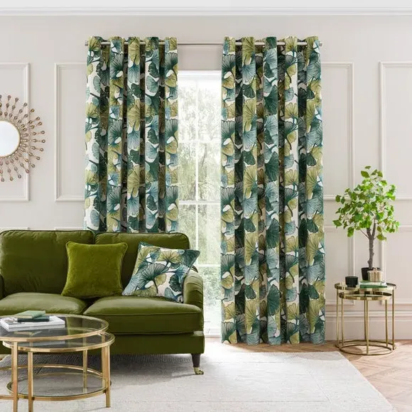 Eyelet Curtains Cut Velvet - Green, Polyester