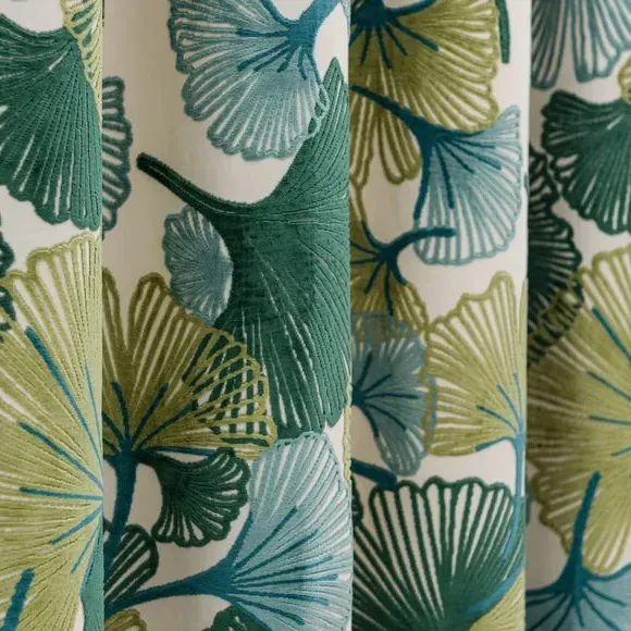Eyelet Curtains Cut Velvet - Green, Polyester