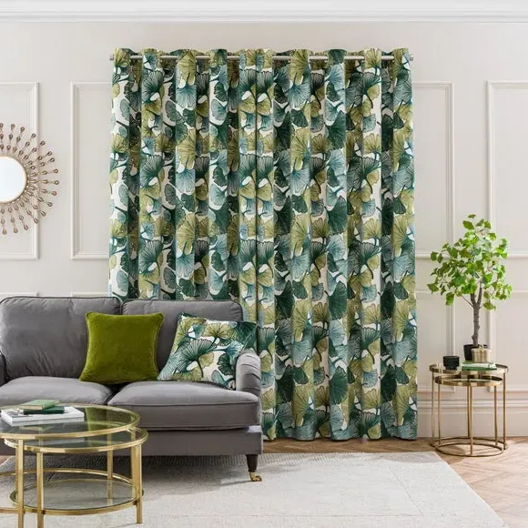 Eyelet Curtains Cut Velvet - Green, Polyester