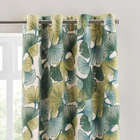 Eyelet Curtains Cut Velvet - Green, Polyester image