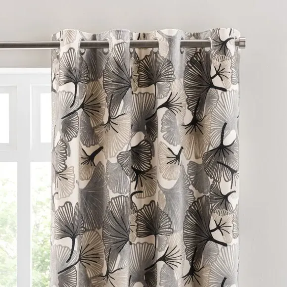 Eyelet Curtains Cut Velvet - Grey, Polyester
