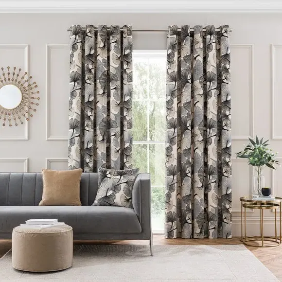 Eyelet Curtains Cut Velvet - Grey, Polyester