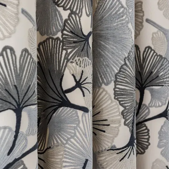 Eyelet Curtains Cut Velvet - Grey, Polyester