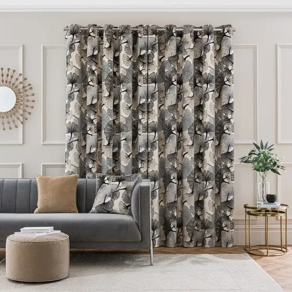 Eyelet Curtains Cut Velvet - Grey, Polyester