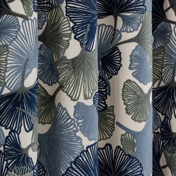 Eyelet Curtains Cut Velvet - Navy, Polyester