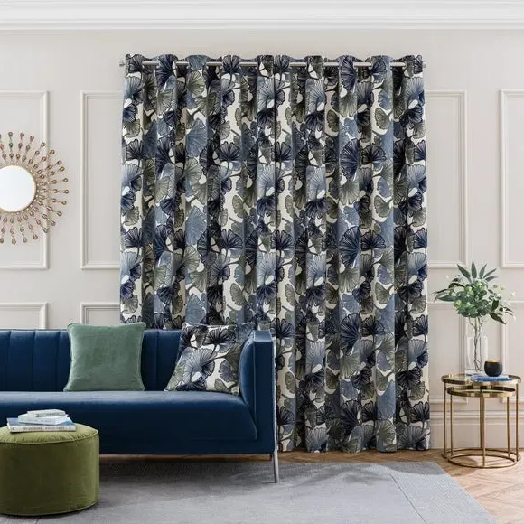 Eyelet Curtains Cut Velvet - Navy, Polyester