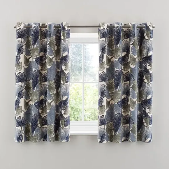 Eyelet Curtains Cut Velvet - Navy, Polyester
