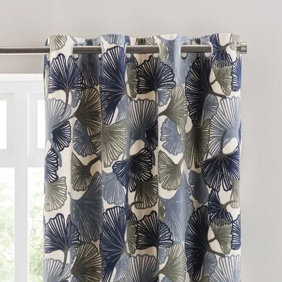 Eyelet Curtains Cut Velvet - Navy, Polyester