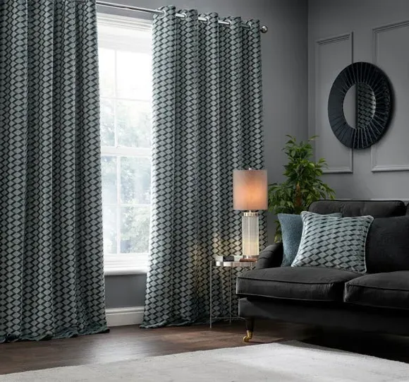 Eyelet Curtains Cut Velvet - Teal, Polyester