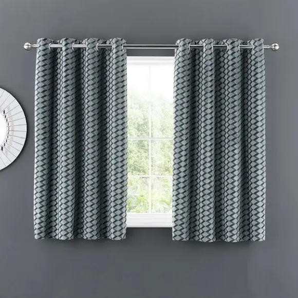 Eyelet Curtains Cut Velvet - Teal, Polyester