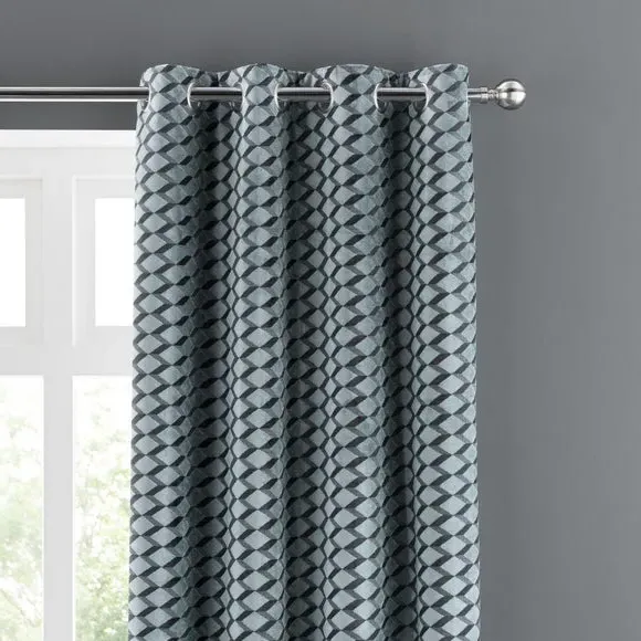 Eyelet Curtains Cut Velvet - Teal, Polyester image