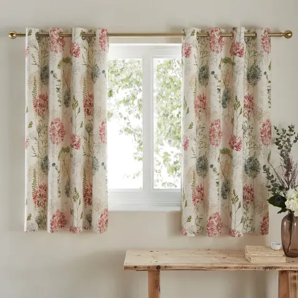 Eyelet Curtains Floral Print - Natural, Cotton