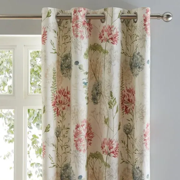 Eyelet Curtains Floral Print - Natural, Cotton image