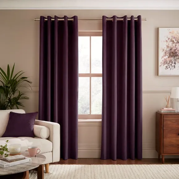 Eyelet Curtains Fully Lined - Aubergine, Velour