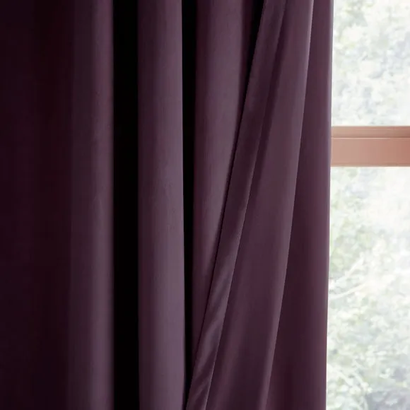 Eyelet Curtains Fully Lined - Aubergine, Velour