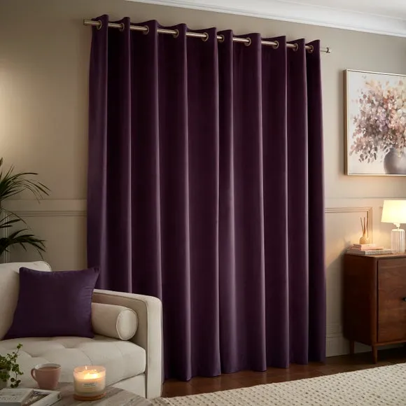 Eyelet Curtains Fully Lined - Aubergine, Velour
