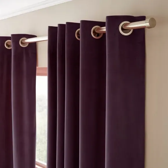 Eyelet Curtains Fully Lined - Aubergine, Velour image