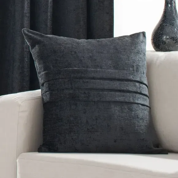 Eyelet Curtains Fully Lined - Black, Chenille